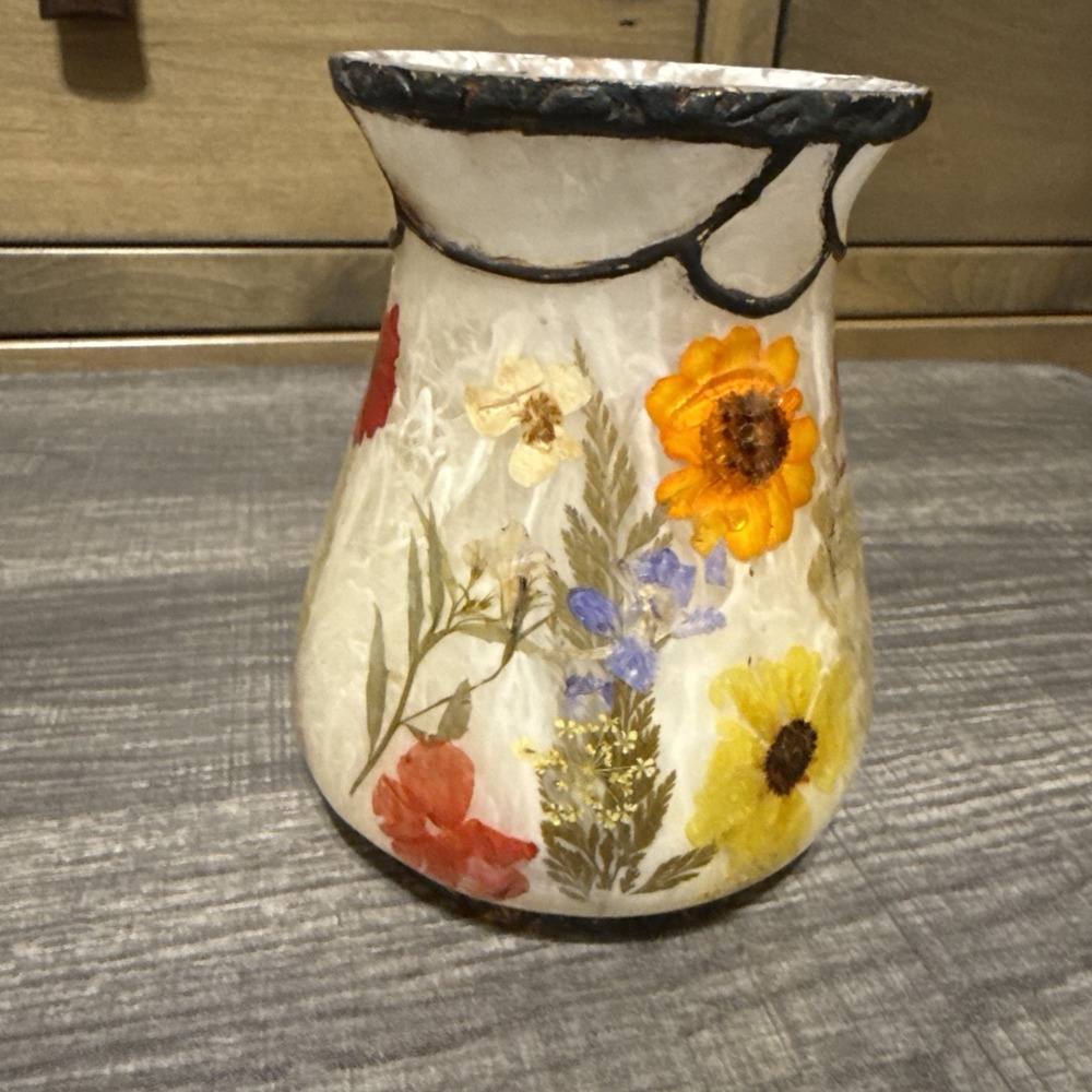 Vintage India Ink Fresh Fields Acrylic Lucite Tumbler Pressed Flowers 5" - Picture 5 of 10